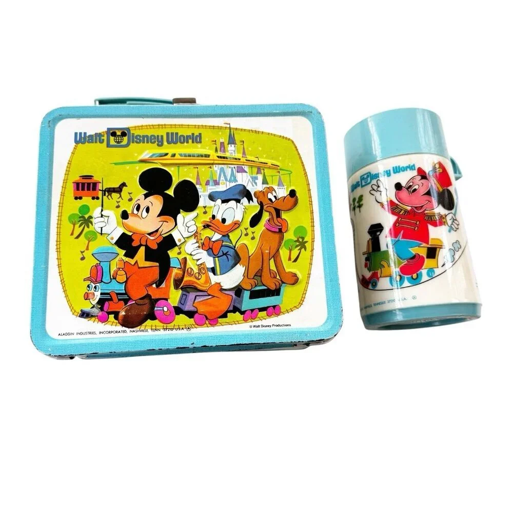 Vintage 70’s WALT DISNEY WORLD Mickey Mouse Lunch Box HAPPY 50 YEARS & Thermos
